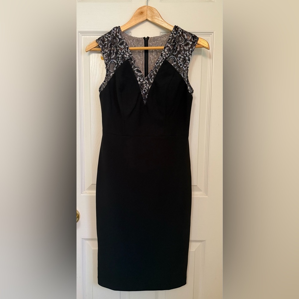 New Calvin Klein Collection Black and Silver Midi Dress